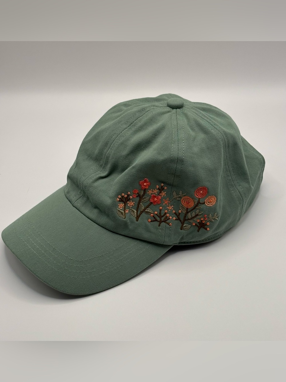 Manhattan Hat Company Green Floral Embroidered Baseball Cap Adjustable